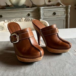 Karen Millen Brown Leather Mules with Buckle